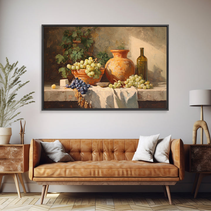 Grapes and Wine Still Life Framed Canvas Print, French Country Art, Wall Art, Farmhouse Decor, Watercolor Art, Country, FCA-3x2-13
