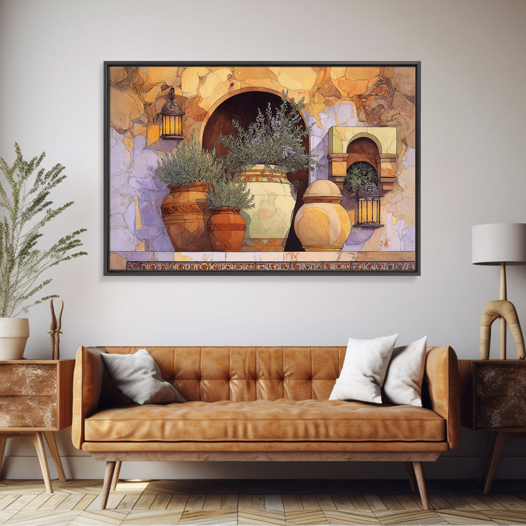 Terra Cotta Pots Framed Canvas Print, French Country Art, Neutral Decor, Farmhouse Decor, Fine Art, Country, Wall Art, FCA-3x2-15