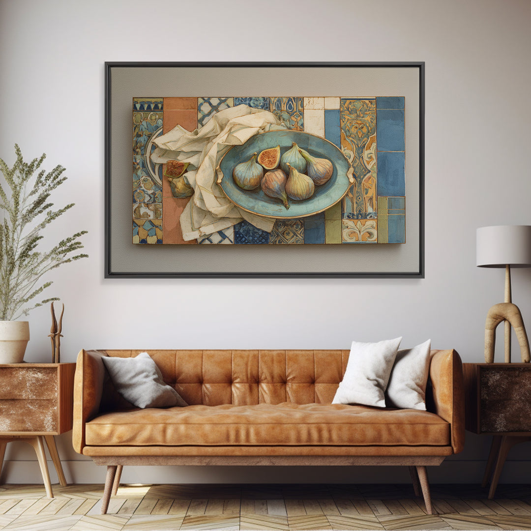 Figs on Ceramic Plate Framed Canvas Print, French Country Art, Room Decor, Farmhouse Decor, Abstract Art, Country, FCA-3x2-20