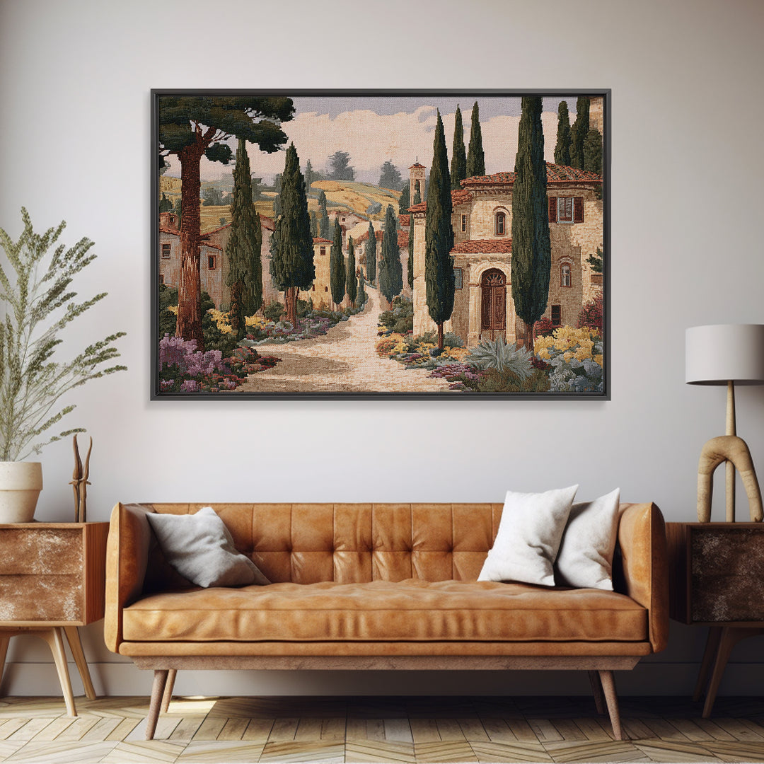 Country Lane Lined Framed Canvas Print, French Country Art, Textured Painting, Farmhouse Decor, Country, Home Decor Gift, FCA-3x2-27