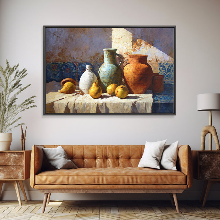 Pear Still Life on Linen Tablecloth Canvas Print, French Country Art, Minimalist Decor, Farmhouse Decor, Fine Art, Country, FCA-3x2-32