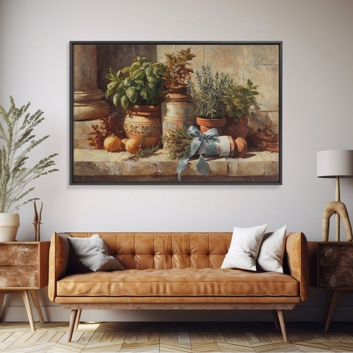 Farmhouse Kitchen Herbs Tied Framed Canvas Print, French Country Art, Digital Wall Art, Farmhouse Decor, Watercolor Art, FCA-3x2-41