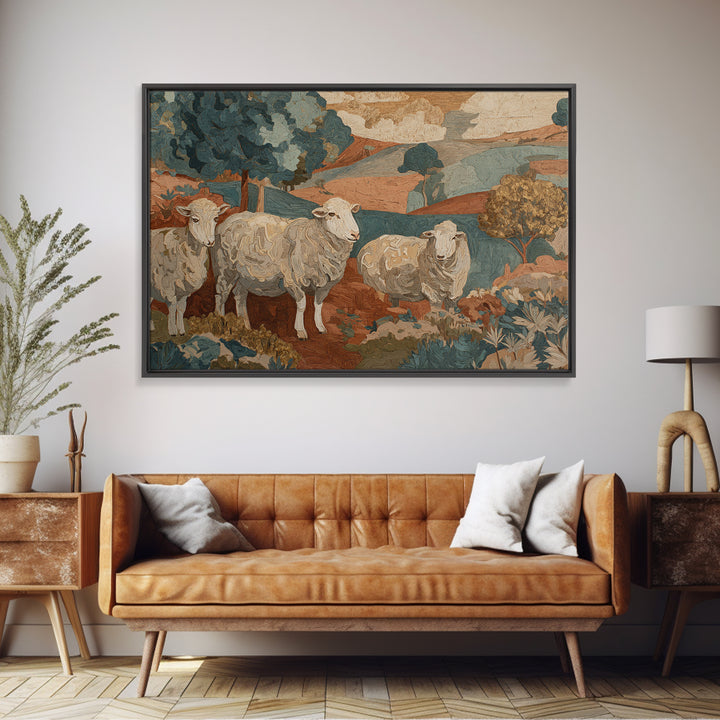 Pastoral Sheep in Rolling Countryside Canvas Print, French Country Art, Digital Prints, Farmhouse Decor, Fine Art, Country, FCA-3x2-42