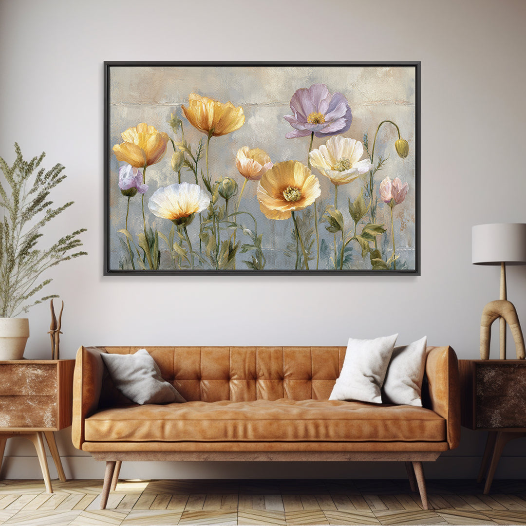 Poppies Beside a Stone Garden Wall Canvas Print, French Country Art, Oil Painting, Farmhouse Decor, Fine Art, Country, FCA-3x2-43