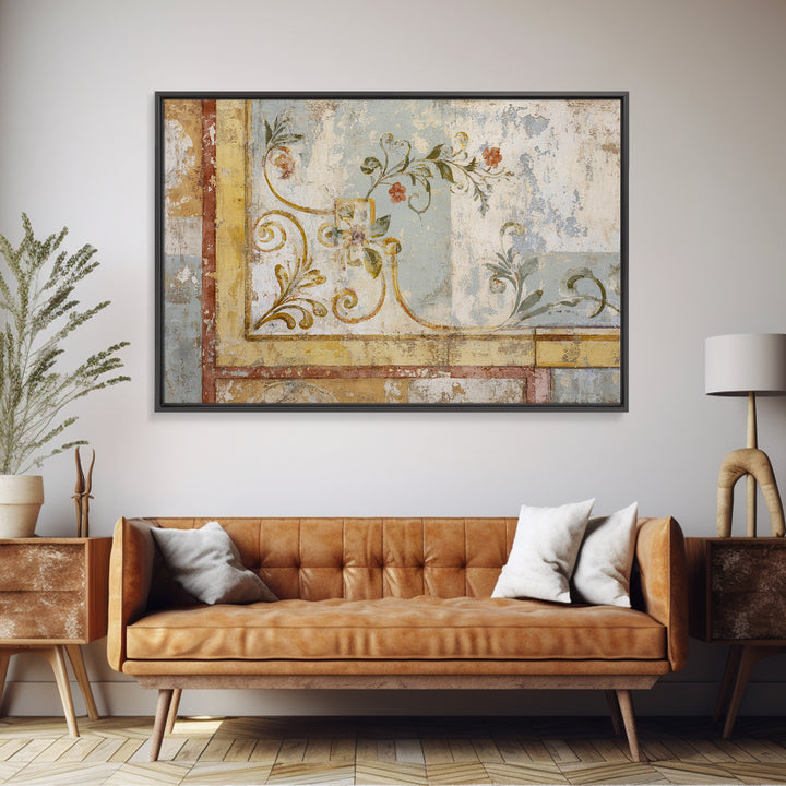 French Script Flourishes Without Readable Text Framed Canvas Print, French Country Art, Digital Art, Farmhouse Decor, Country, FCA-3x2-46