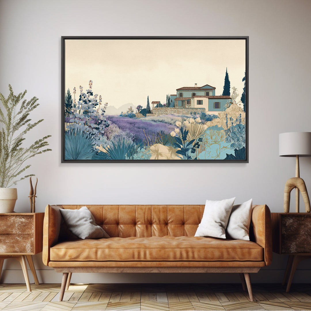 Lavender Field with Distant Stone Farmhouse Canvas Print, French Country Art, Printable Wall Art, Farmhouse Decor, Country, FCA-3x2-5