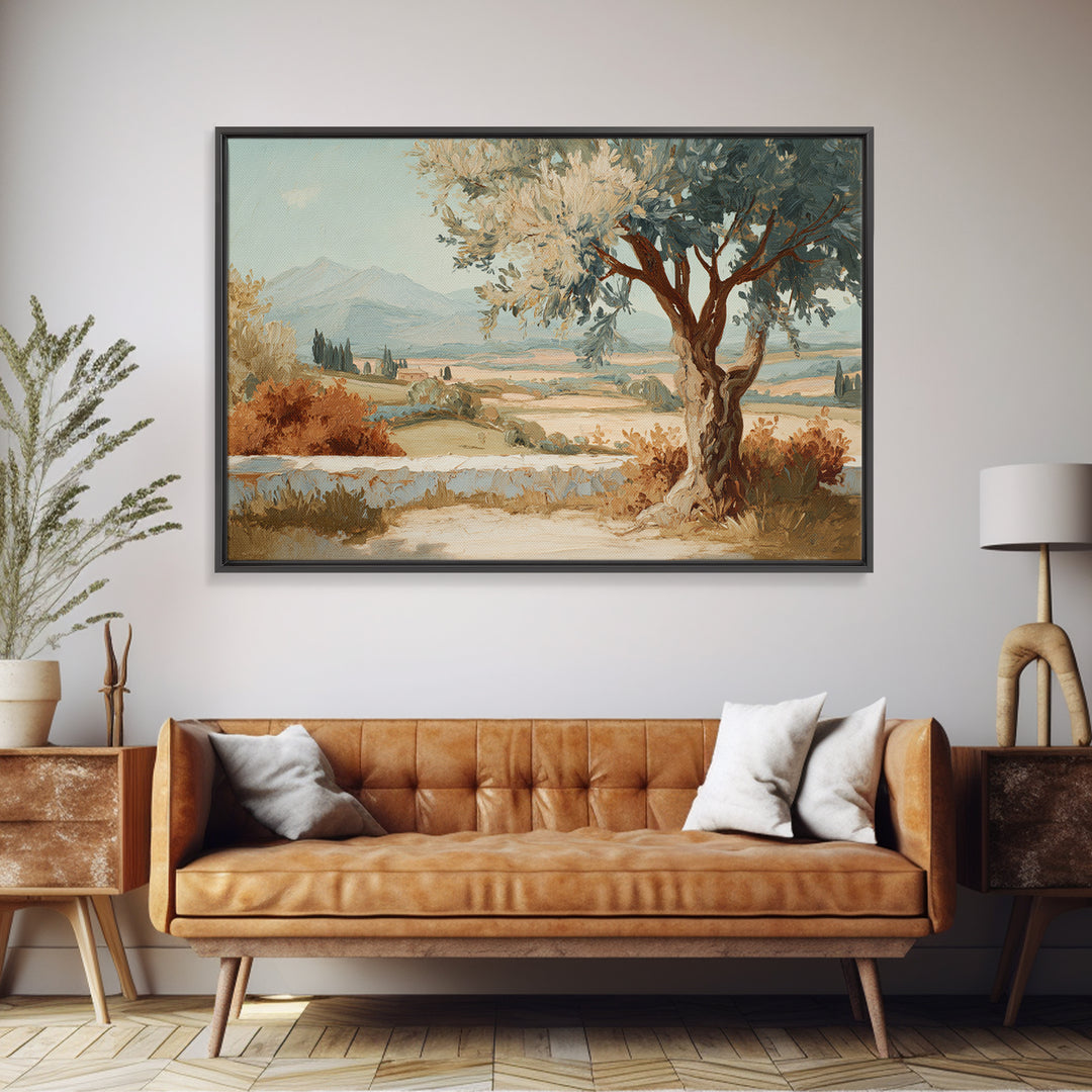 Olive Branch Wreath on Cream Ground Framed Canvas Print, French Country Art, Printable Wall Art, Farmhouse Decor, Country, FCA-3x2-50