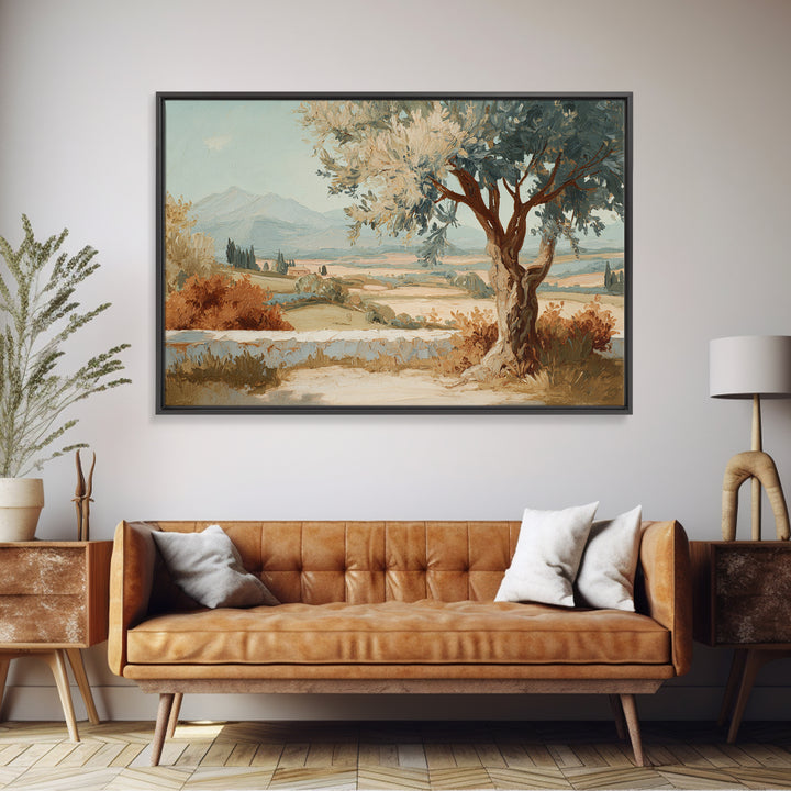 Olive Branch Wreath on Cream Ground Framed Canvas Print, French Country Art, Printable Wall Art, Farmhouse Decor, Country, FCA-3x2-50
