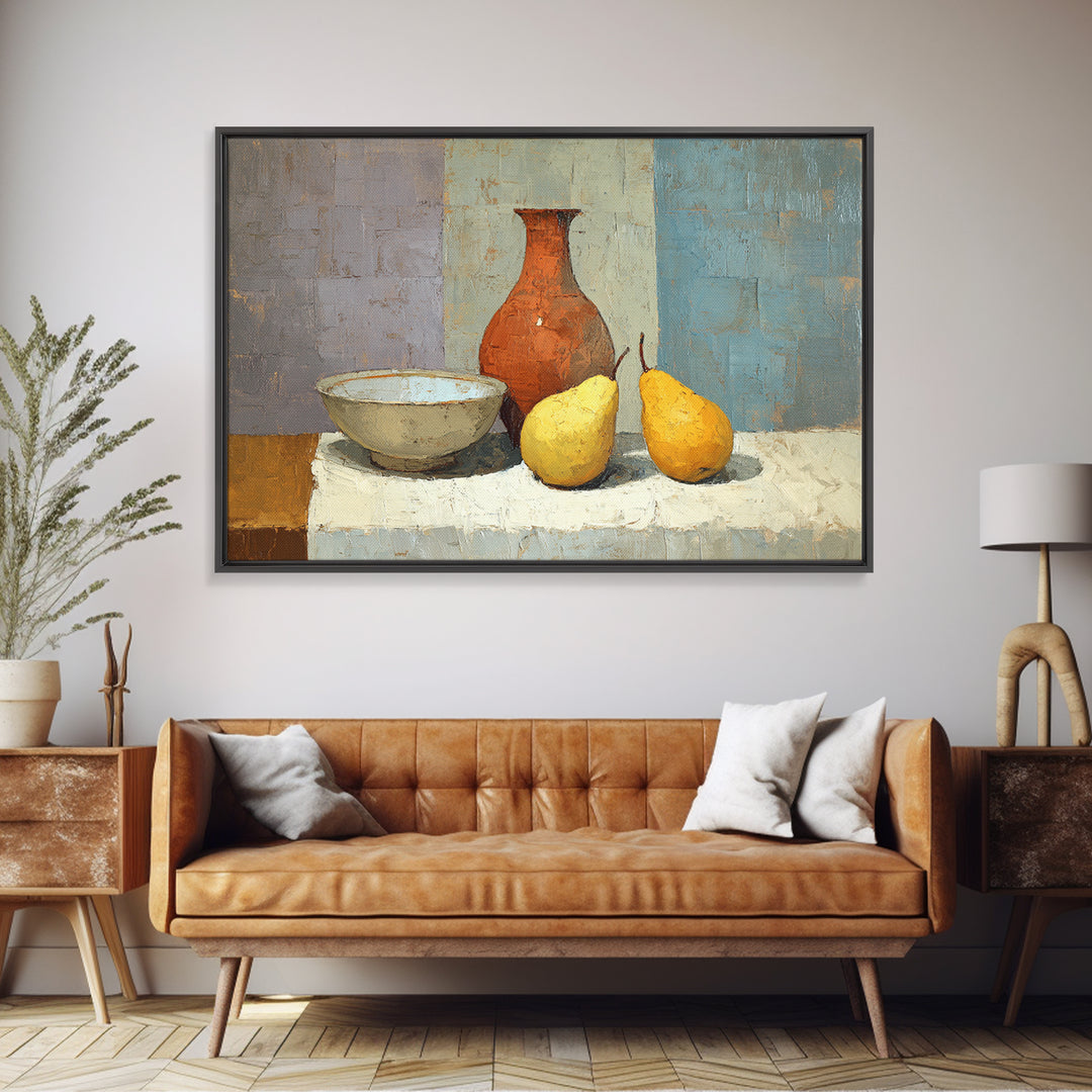 Pear Still Life on Linen Tablecloth Canvas Print, French Country Art, Printable Art, Farmhouse Decor, Abstract Art, Country, FCA-3x2-56