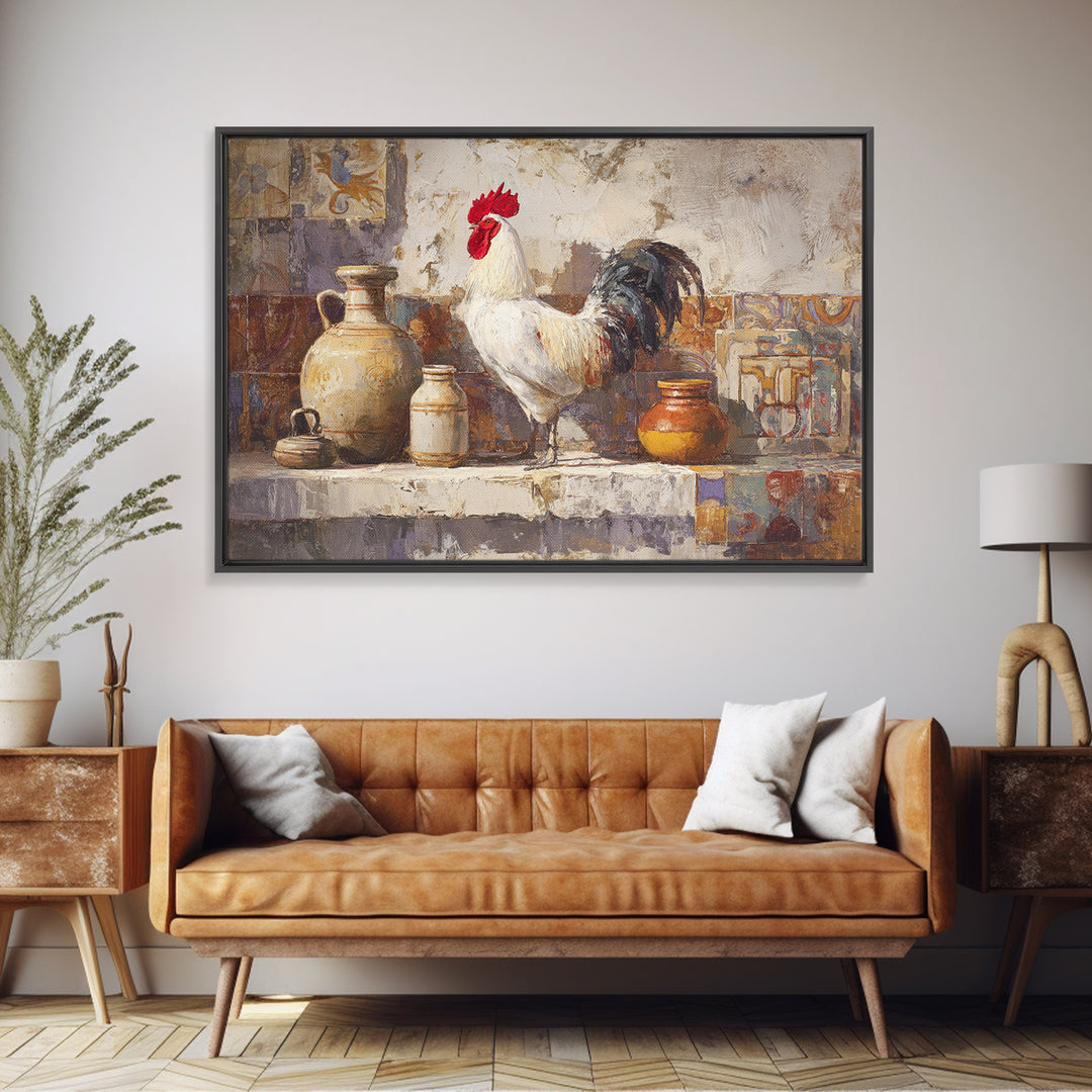 Rooster Portrait in Rustic French Palette Framed Canvas Print, French Country Art, Contemporary Art, Farmhouse Decor, Country, FCA-3x2-6