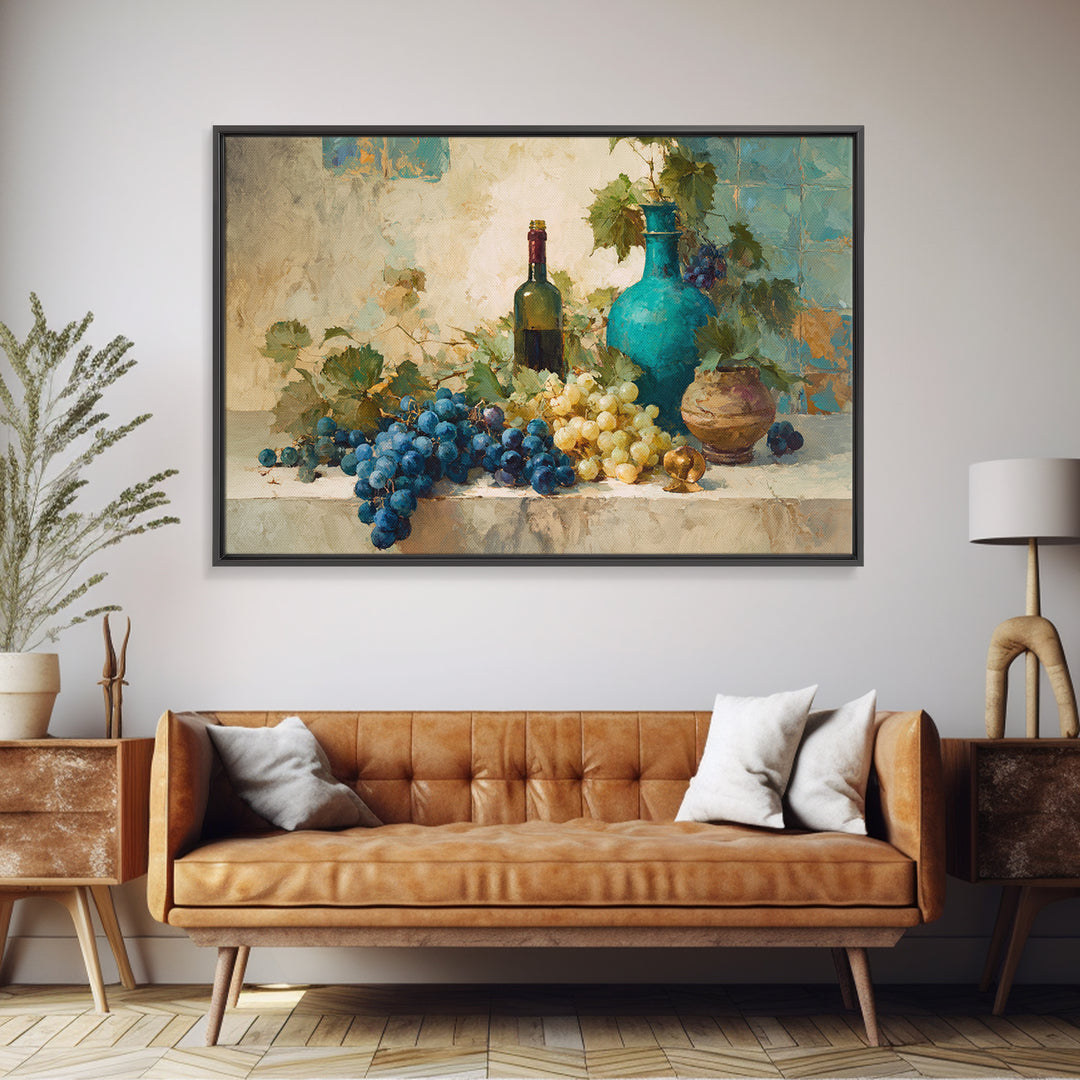 Grapes and Wine Still Life Canvas Print, French Country Art, Oil Painting, Farmhouse Decor, Country, Digital Art Prints, FCA-3x2-61