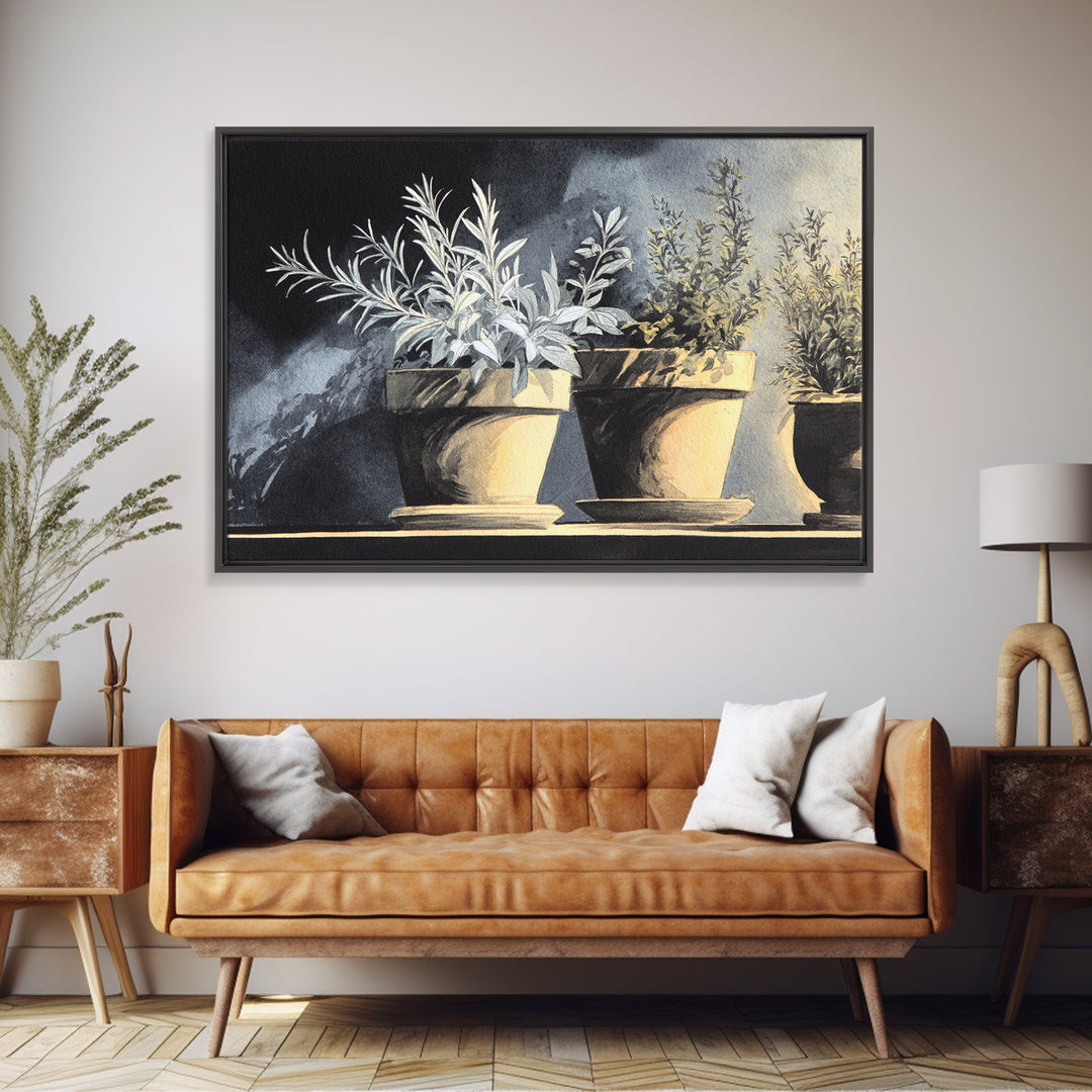 Terra Cotta Pots Framed Canvas Print, French Country Art, Neutral Decor, Farmhouse Decor, Fine Art, Country, Wall Art, FCA-3x2-63
