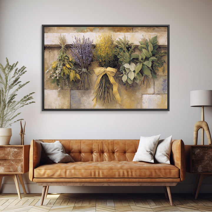 Farmhouse Kitchen Herbs Tied Framed Canvas Print, French Country Art, Digital Wall Art, Farmhouse Decor, Watercolor Art, FCA-3x2-65