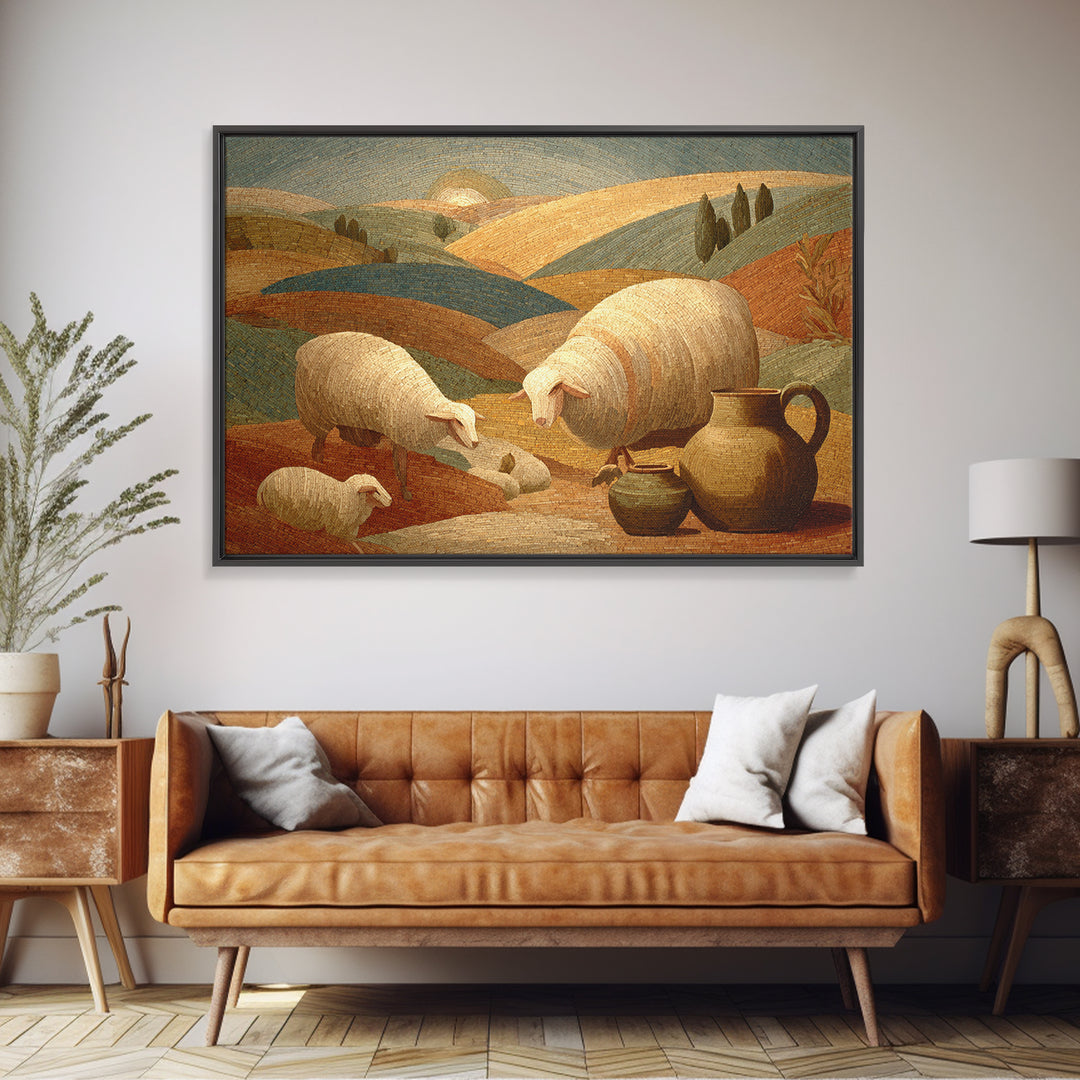 Pastoral Sheep in Rolling Countryside Canvas Print, French Country Art, Digital Prints, Farmhouse Decor, Fine Art, Country, FCA-3x2-66
