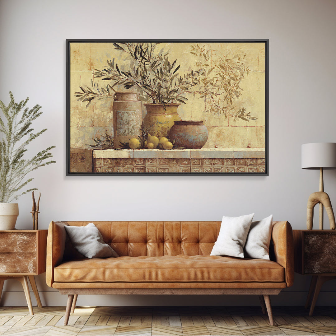 Olive Branch Wreath on Cream Ground Framed Canvas Print, French Country Art, Printable Wall Art, Farmhouse Decor, Country, FCA-3x2-74