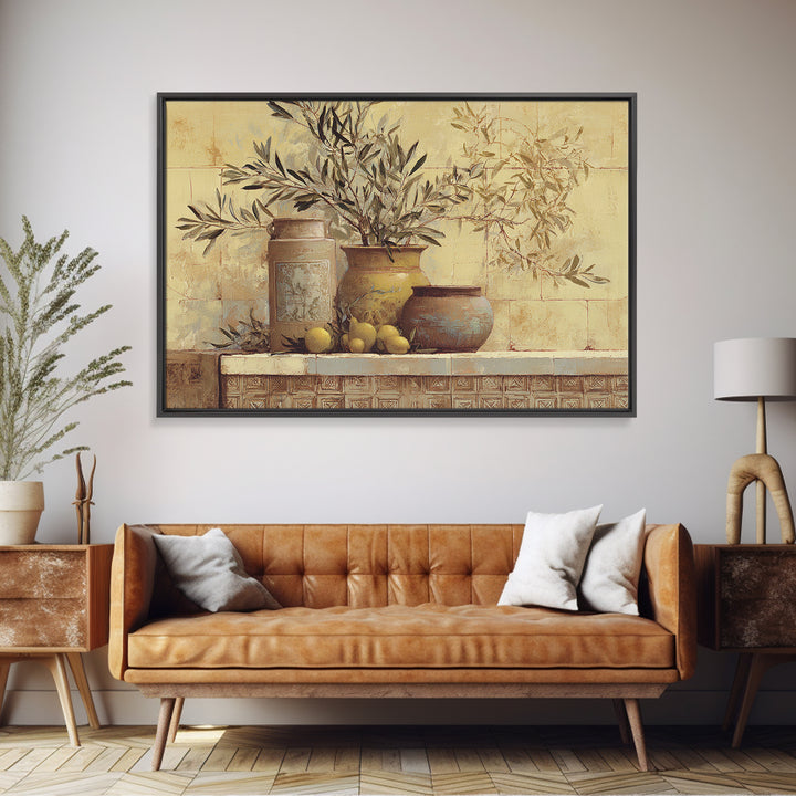 Olive Branch Wreath on Cream Ground Framed Canvas Print, French Country Art, Printable Wall Art, Farmhouse Decor, Country, FCA-3x2-74
