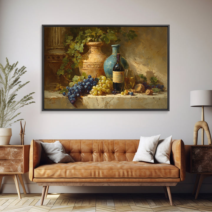 Grapes and Wine Still Life Framed Canvas Print, French Country Art, Farmhouse Decor, Fine Art, Country, Farmhouse Wall Art, FCA-3x2-85