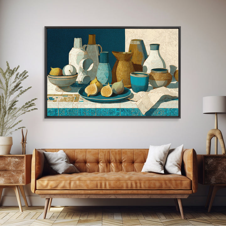 Figs on Ceramic Plate Framed Canvas Print, French Country Art, Digital Art Prints, Farmhouse Decor, Abstract Art, Country, FCA-3x2-92