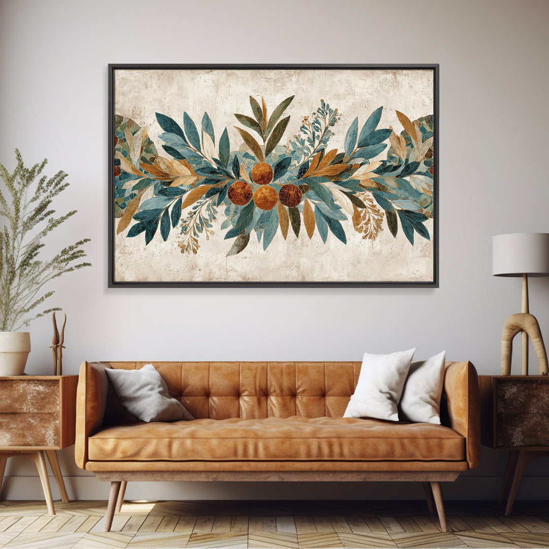 Olive Branch Wreath on Cream Ground Canvas Print, French Country Art, Printable Art, Farmhouse Decor, Oil Painting, Country, FCA-3x2-98