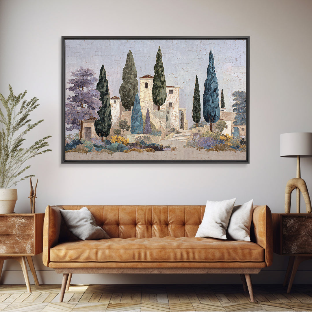 Country Lane Lined Framed Canvas Print, French Country Art, Floral Wall Art, Farmhouse Decor, Abstract Art, Country, FCA-3x2-99