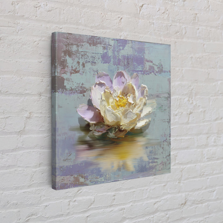 Lotus Blossom Floating on Still Water Canvas Print, Floral Art, Art Nouveau Locket, Living Room Decor, Fine Art, Bloom, FLO-1x1-14