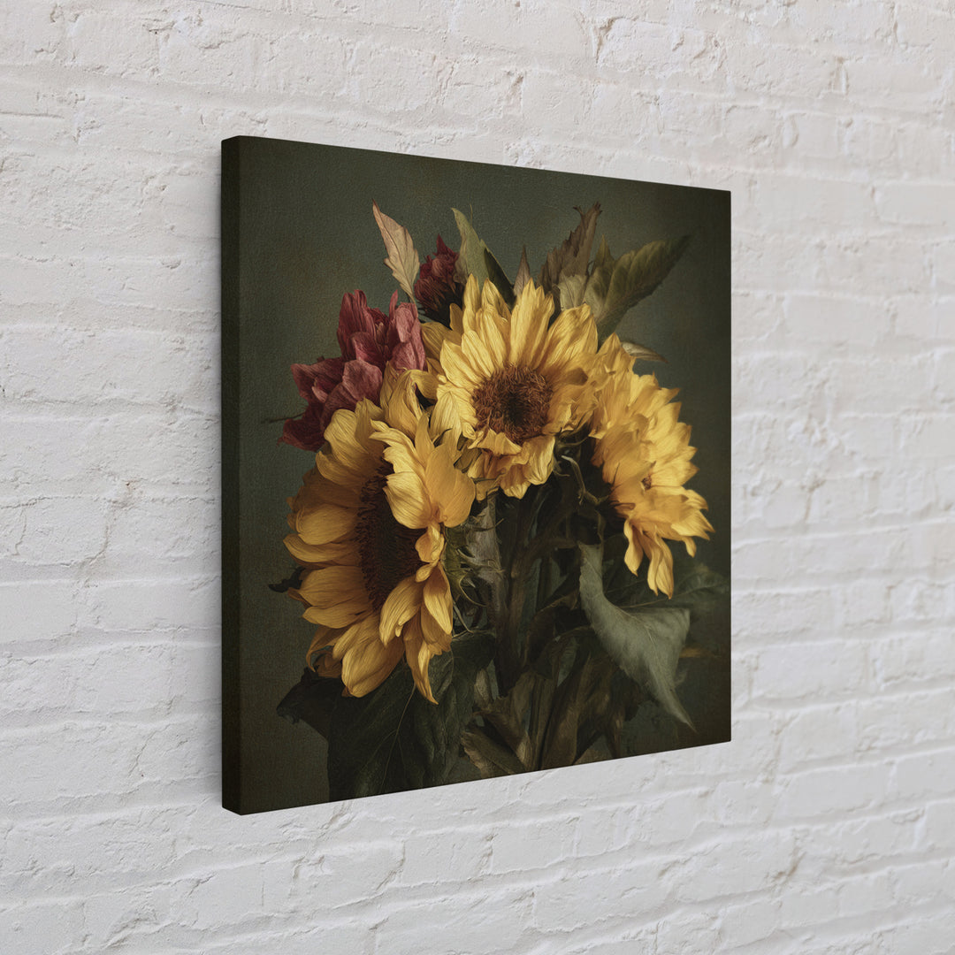 Sunflower Bouquet in Bold Golden Tones Framed Canvas Print, Floral Art, Textured Painting, Living Room Decor, Fine Art, Bloom, FLO-1x1-29