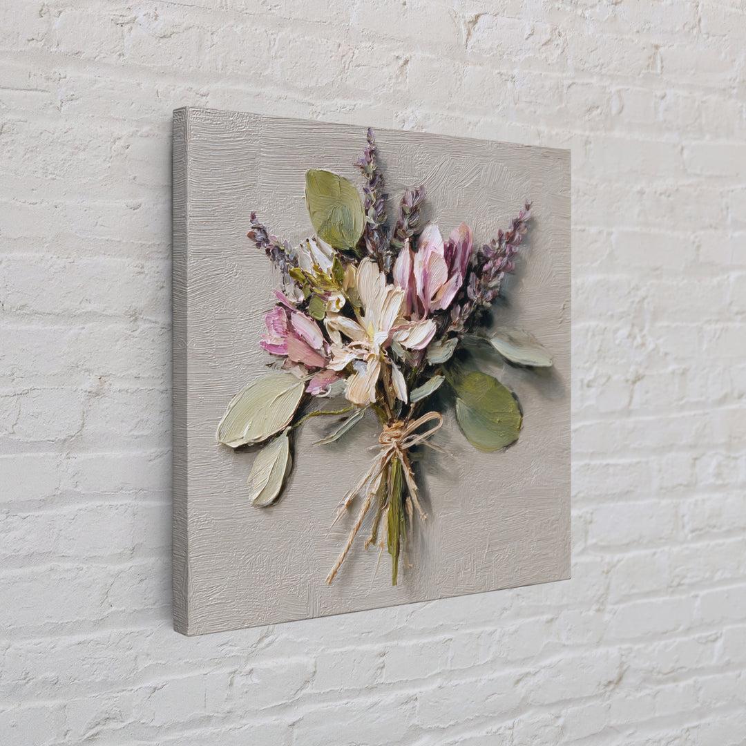 Lavender Bundle Tied Framed Canvas Print, Floral Art, Neutral Tone Abstract Floral Art, Living Room Decor, Fine Art, Bloom, FLO-1x1-34