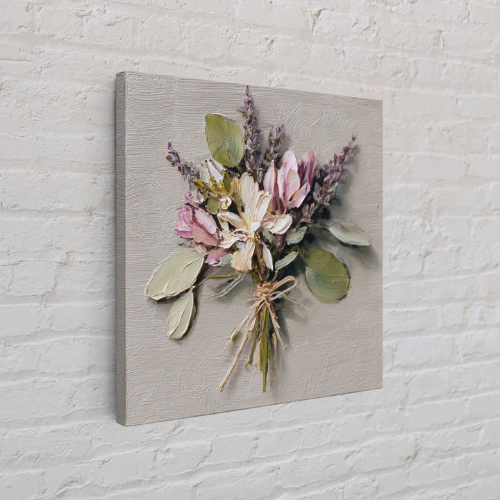 Lavender Bundle Tied Framed Canvas Print, Floral Art, Neutral Tone Abstract Floral Art, Living Room Decor, Fine Art, Bloom, FLO-1x1-34