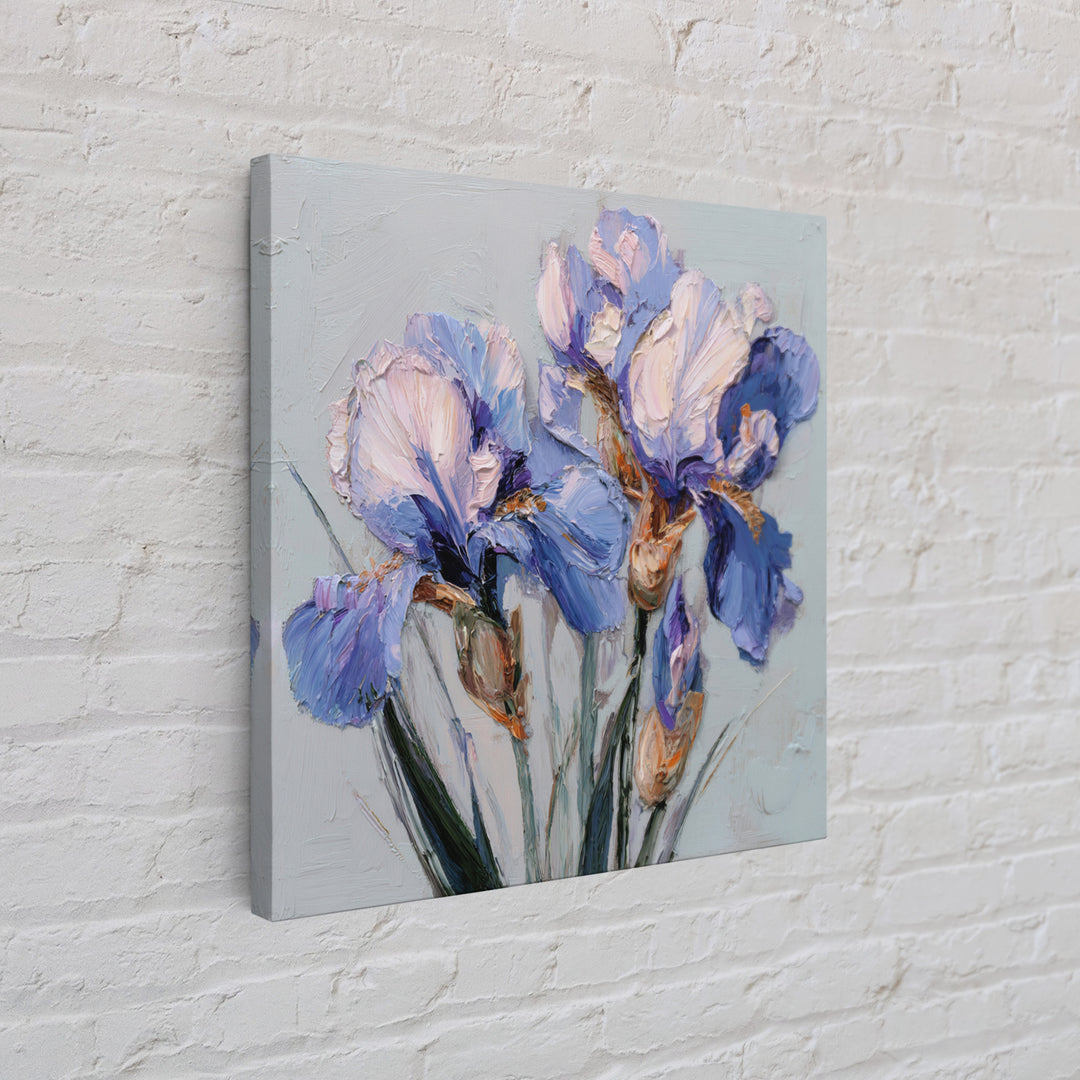 Irises Painted with Expressive Blue Strokes Framed Canvas Print, Floral Art, Botanical Curtain, Living Room Decor, Oil Painting, FLO-1x1-46