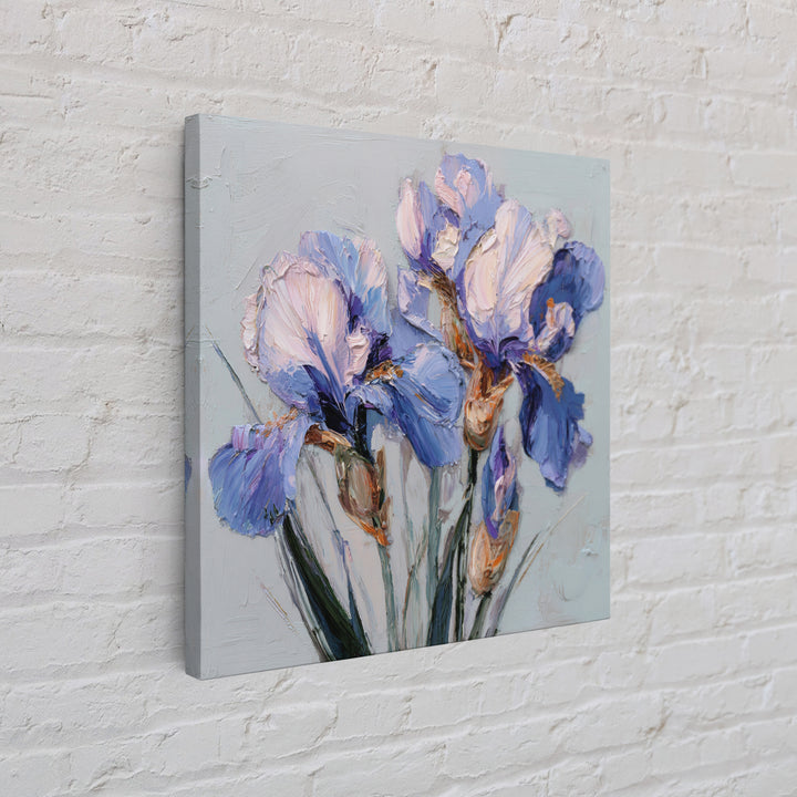 Irises Painted with Expressive Blue Strokes Framed Canvas Print, Floral Art, Botanical Curtain, Living Room Decor, Oil Painting, FLO-1x1-46