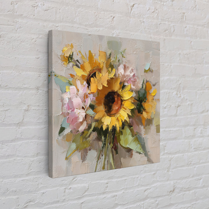 Sunflower Bouquet in Bold Golden Tones Framed Canvas Print, Floral Art, Textured Painting, Living Room Decor, Fine Art, Bloom, FLO-1x1-53