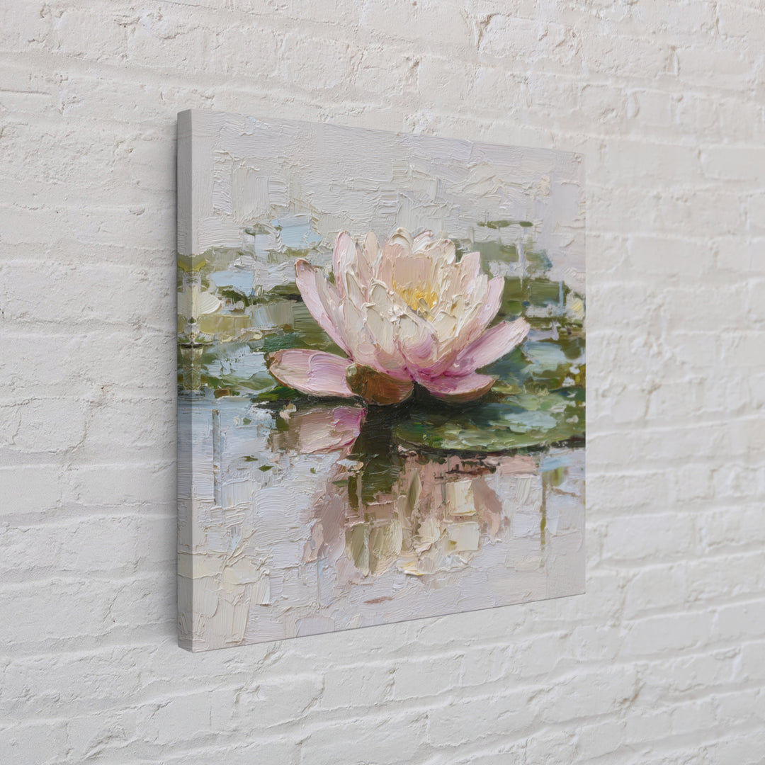 Lotus Blossom Floating on Still Water Framed Canvas Print, Floral Art, Gallery Decor, Living Room Decor, Fine Art, Bloom, FLO-1x1-62