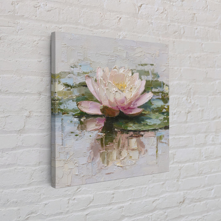 Lotus Blossom Floating on Still Water Framed Canvas Print, Floral Art, Gallery Decor, Living Room Decor, Fine Art, Bloom, FLO-1x1-62