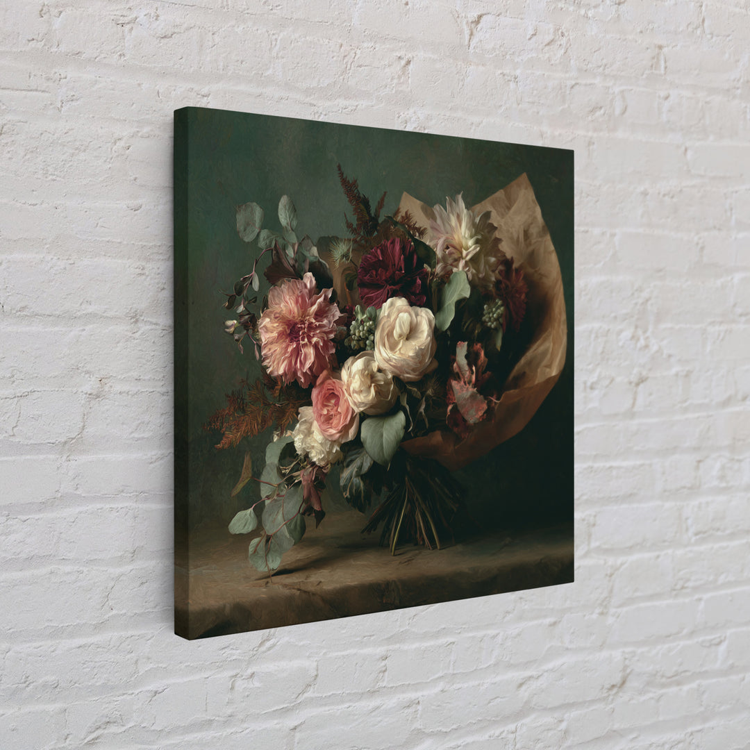 Romantic Bouquet Wrapped Framed Canvas Print, Floral Art, Modern Southern Floral Art, Living Room Decor, Fine Art, Bloom, FLO-1x1-72