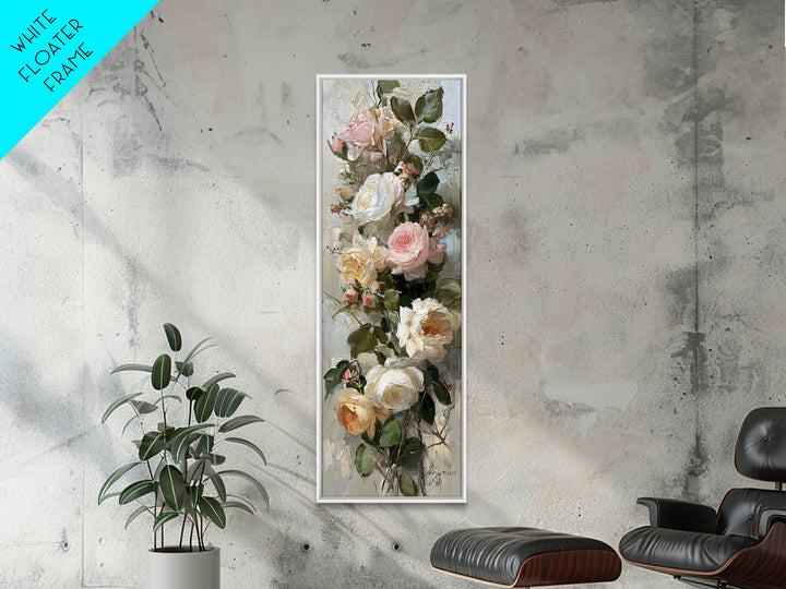 Floral Wreath of Garden Roses and Herbs Framed Canvas Print, Floral Art, Textured Painting, Living Room Decor, Fine Art, Bloom, FLO-1x3-53