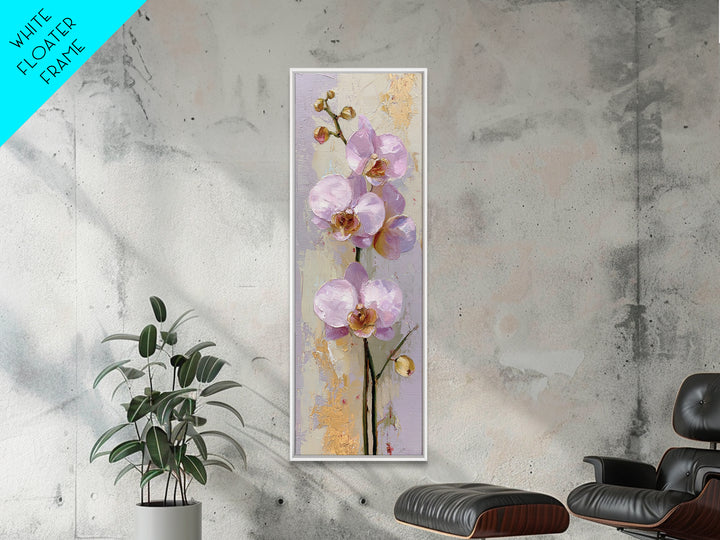 Orchid Stem with Elegant Negative Space Framed Canvas Print, Floral Art, Gallery Decor, Living Room Decor, Fine Art, Bloom, FLO-1x3-71