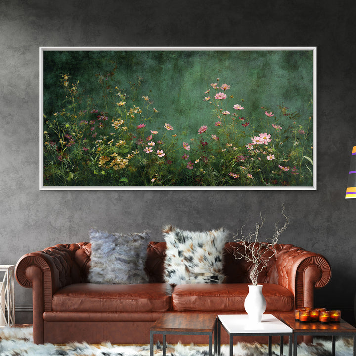 Wildflower Meadow in Loose Impressionist Paint Framed Canvas Print, Floral Art, Neutral Decor, Living Room Decor, Oil Painting, FLO-2x1-95