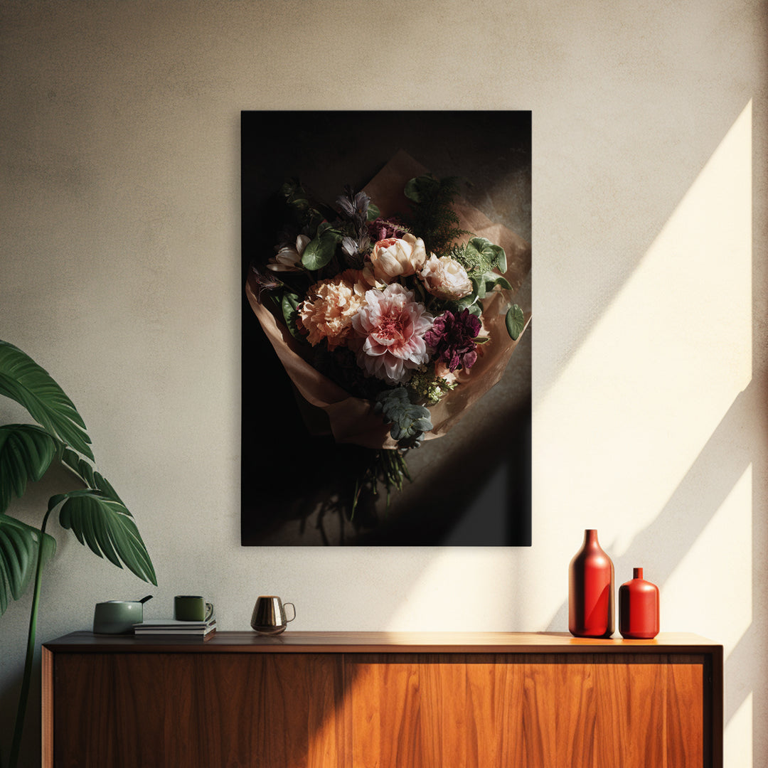 Romantic Bouquet Wrapped Canvas Print, Floral Art, Statement Artwork, Living Room Decor, Fine Art, Bloom, Wall Decor, FLO-2x3-32