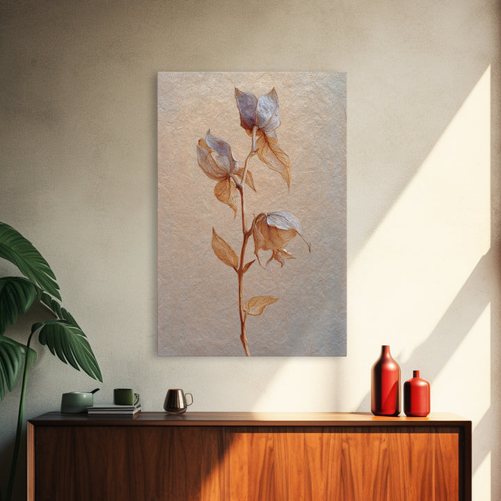 Orchid Stem with Elegant Negative Space Framed Canvas Print, Floral Art, Dark Academia Decor, Living Room Decor, Bloom, FLO-2x3-43