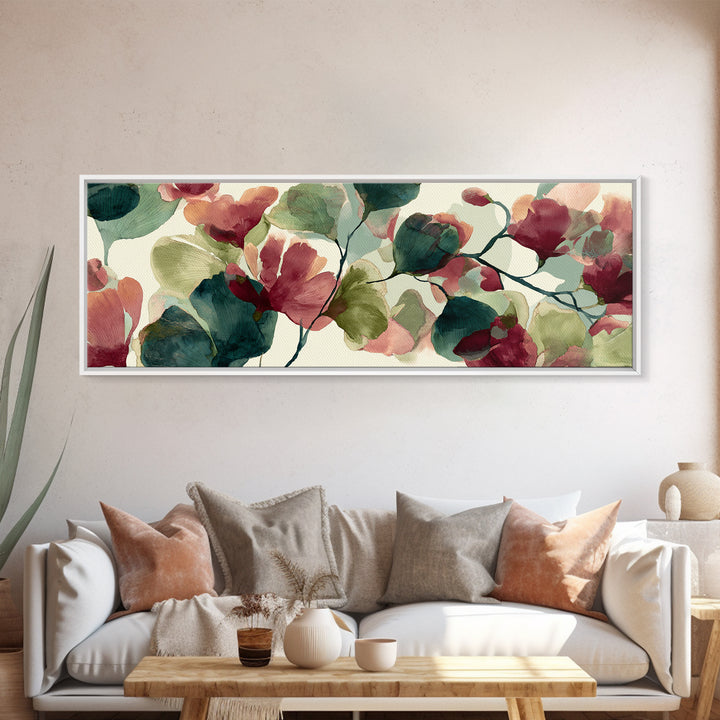 Abstract Flower Forms Framed Canvas Print, Floral Art, Peel Stick Wallpaper, Living Room Decor, Oil Painting, Bloom, FLO-3x1-82