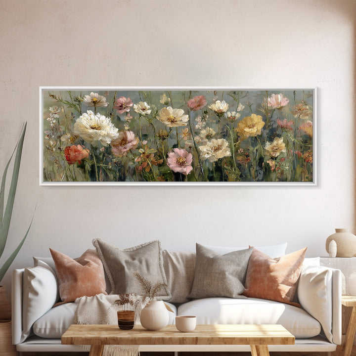 Wildflower Meadow in Loose Impressionist Paint Canvas Print, Floral Art, Art Print, Living Room Decor, Fine Art, Bloom, FLO-3x1-91