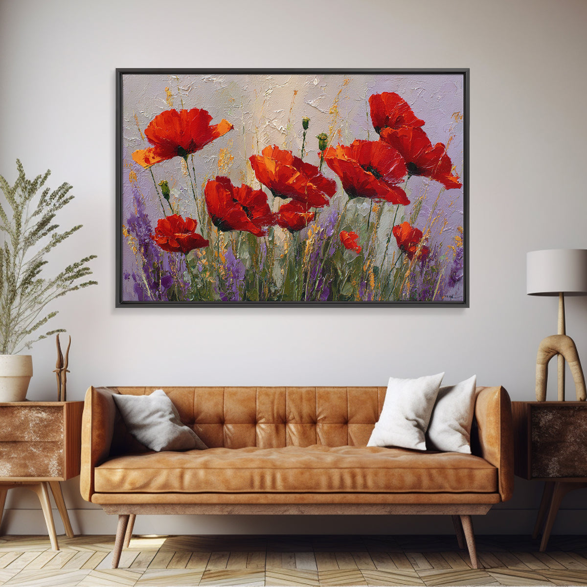 Poppy Field with Red Petals and Green Canvas Print, Floral Art, Floral Art Prints, Living Room Decor, Oil Painting, Bloom, FLO-3x2-12