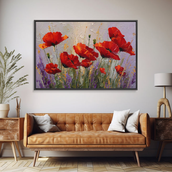 Poppy Field with Red Petals and Green Canvas Print, Floral Art, Floral Art Prints, Living Room Decor, Oil Painting, Bloom, FLO-3x2-12