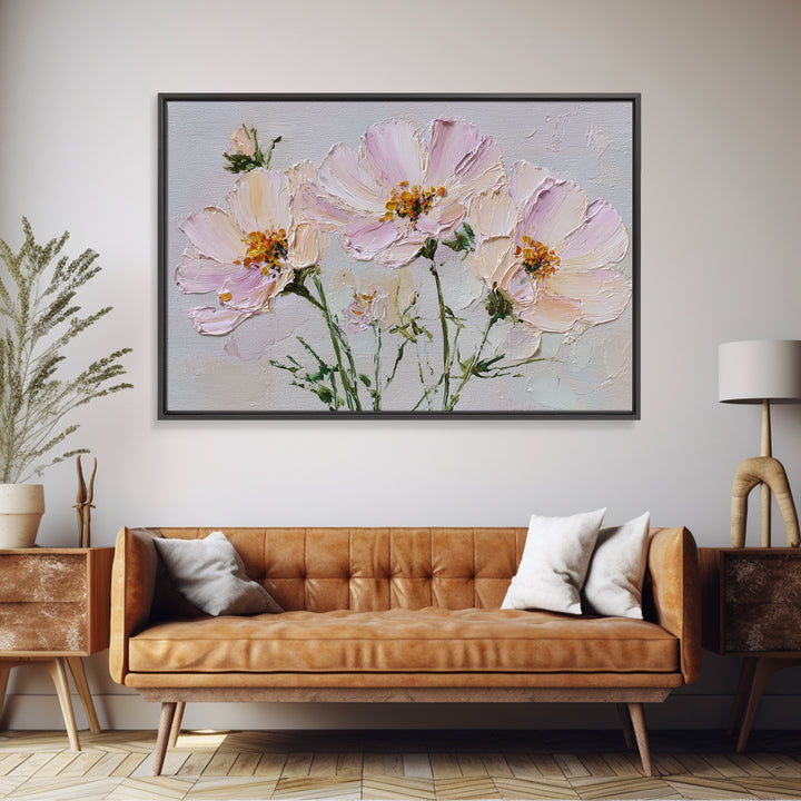 Cosmos Flowers Swaying Framed Canvas Print, Floral Art, Gallery Decor, Living Room Decor, Fine Art, Bloom, Wall Art, Home Decor, FLO-3x2-27