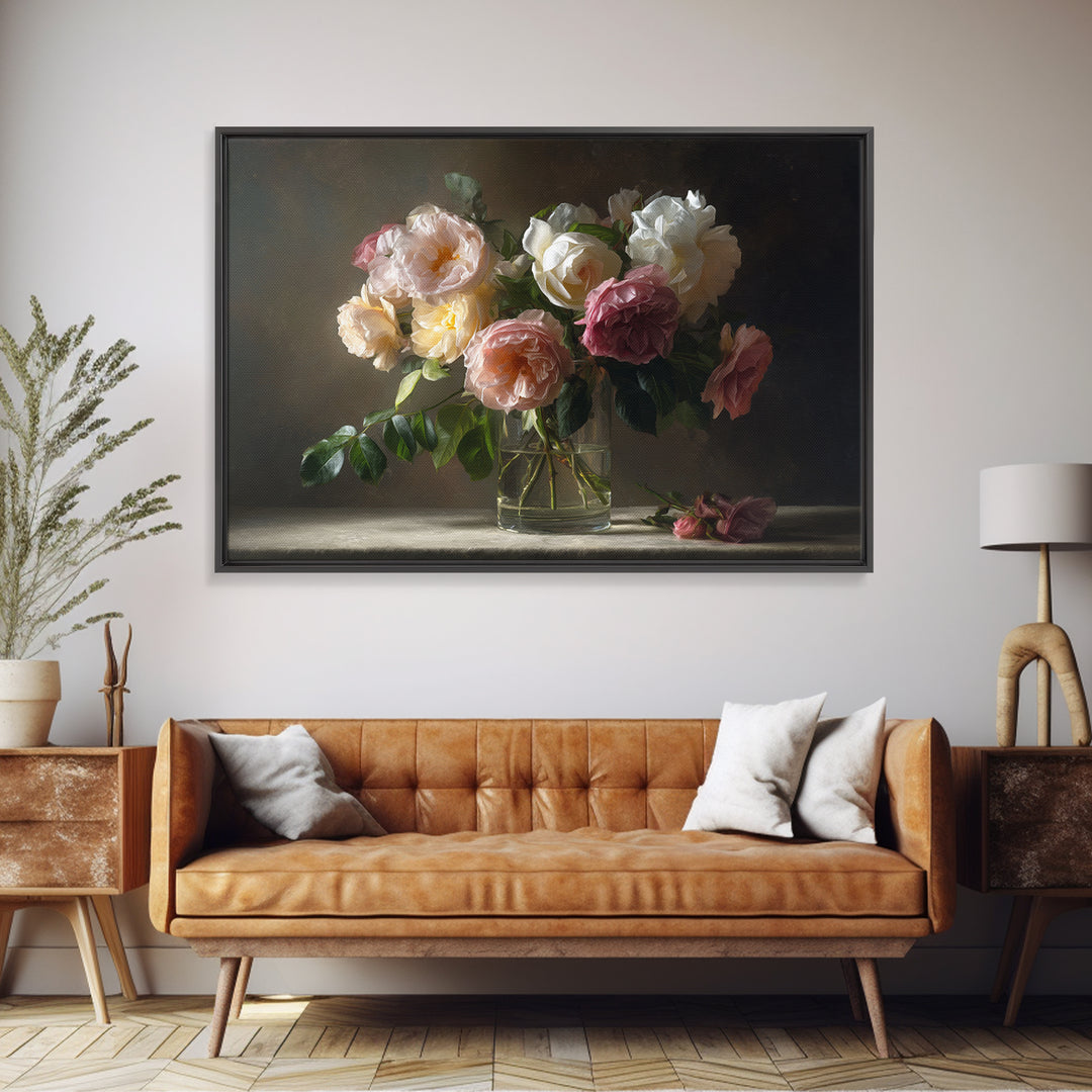 Dark Moody Roses Canvas Print, Floral Art, Floral Art Prints, Living Room Decor, Oil Painting, Bloom, Statement Artwork, FLO-3x2-54