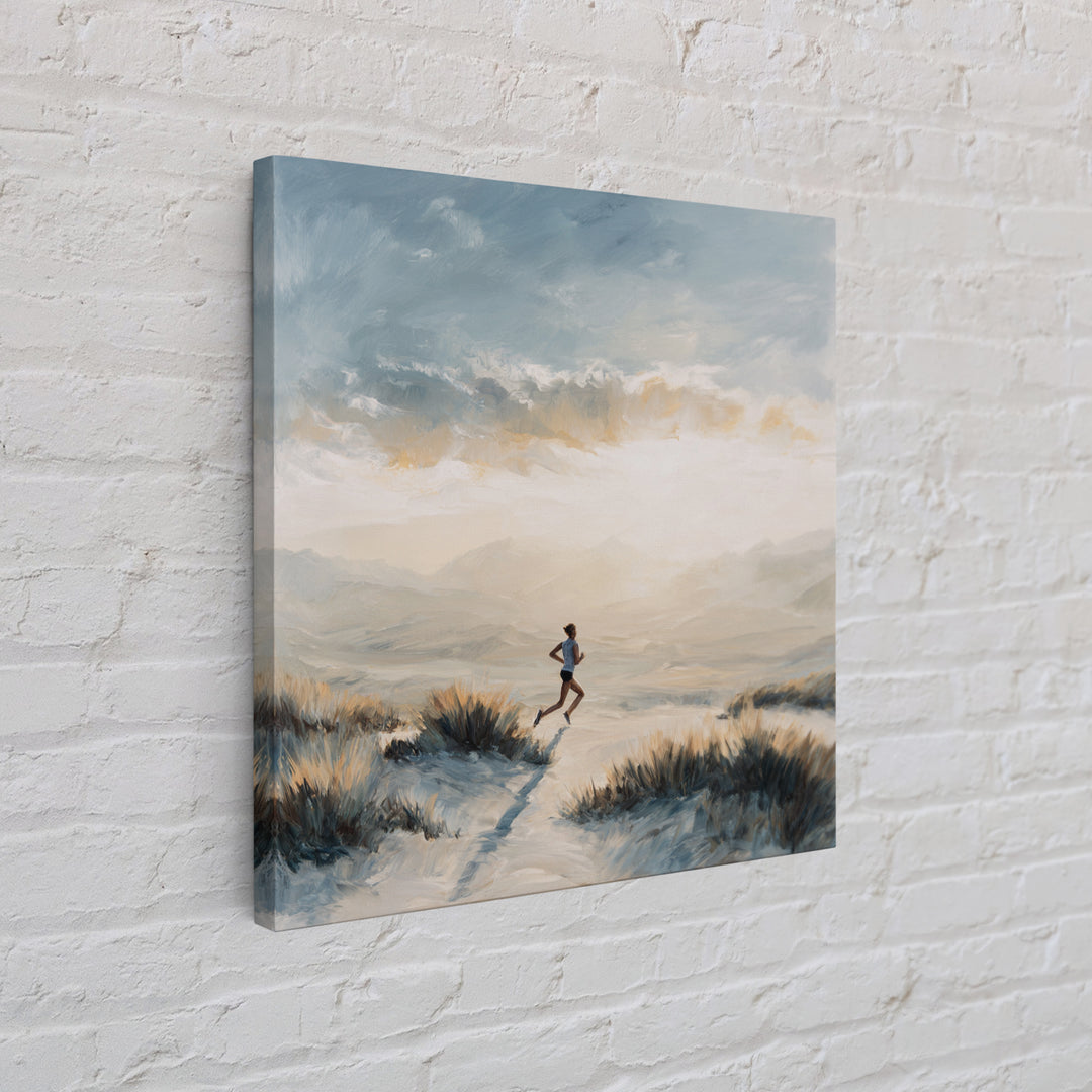 Mountain Trail Runner Framed Canvas Print, Fitness Studio Art, Motivational Canvas, Gym Decor, Watercolor Art, Motion, FSA-1x1-100