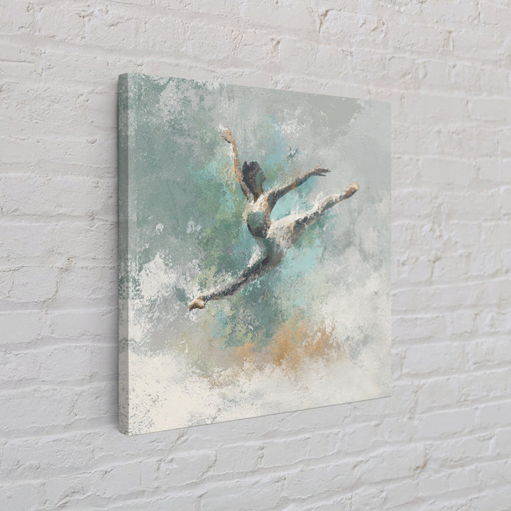 Dancer Leap with Painterly Energy Framed Canvas Print, Fitness Studio Art, Motivational Poster, Gym Decor, Fine Art, Motion, FSA-1x1-11