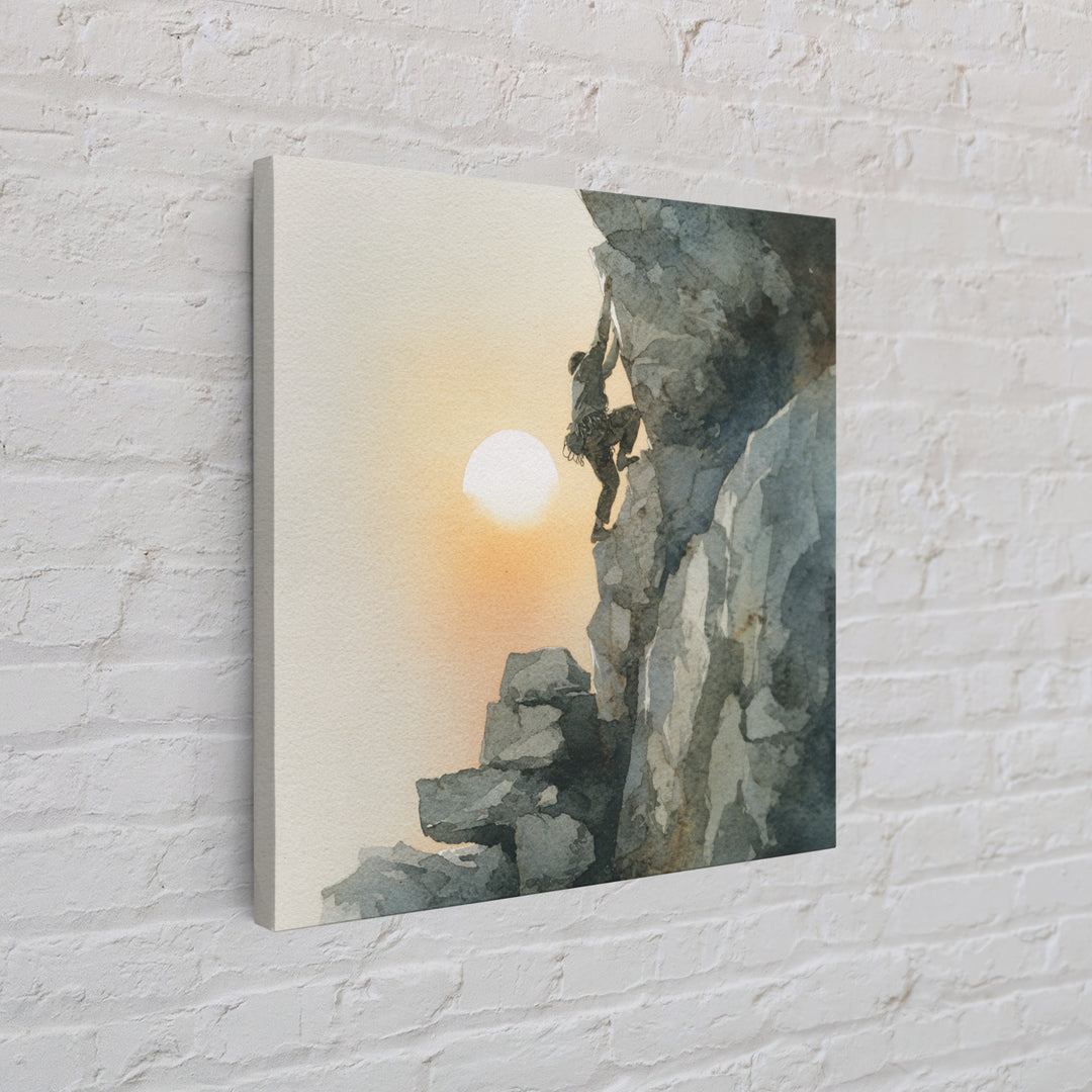 Rock Climber Reaching Toward Warm Light Framed Canvas Print, Fitness Studio Art, Dance Studio Decor, Gym Decor, Motion, FSA-1x1-63