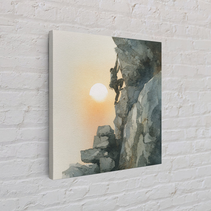 Rock Climber Reaching Toward Warm Light Framed Canvas Print, Fitness Studio Art, Dance Studio Decor, Gym Decor, Motion, FSA-1x1-63