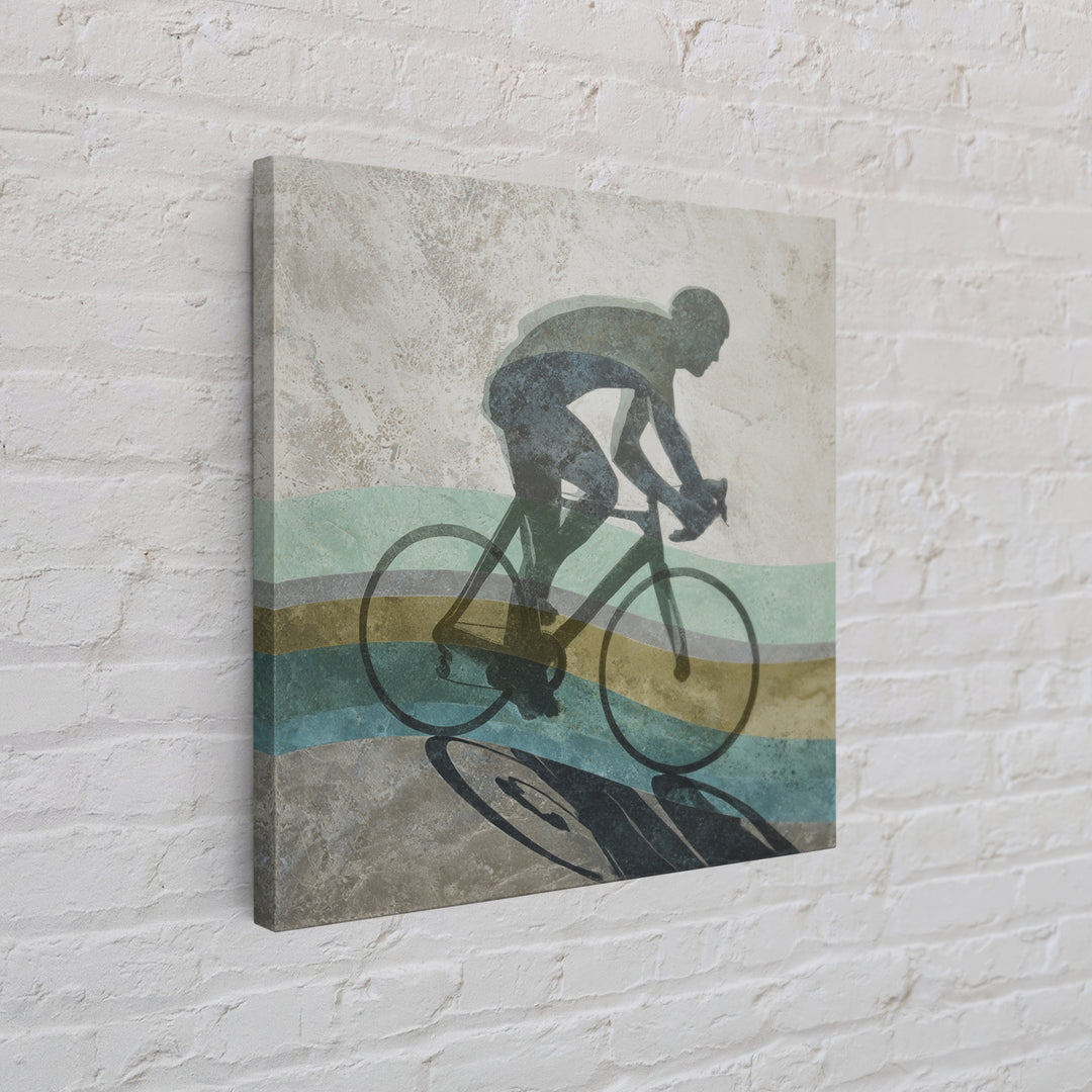 Cycling Figure in Bold Speed Lines Framed Canvas Print, Fitness Studio Art, Home Decor, Gym Decor, Oil Painting, Motion, FSA-1x1-80